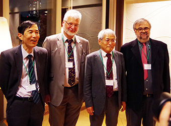Those who established the foundation of this agreement: (From left) Tokyo Tech Professor Takehiko Mori, Deputy Director Keller, Tokyo Tech Professor Emeritus Toshiaki Enoki, and Professor Emeritus Cailleau