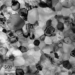 A bright-filed TEM image of polycrystalline cubic silicon nitride.