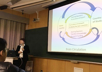 Professor Yuriko Sato explaining her research on international students in Japan