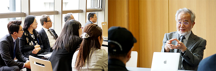 Meeting with Honorary Professor Ohsumi (right) 