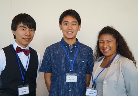 (From left) Steven Ge from Eindhoven University of Technology, Gyohei Nomura, Arlette Evora from UC Santa Barbara