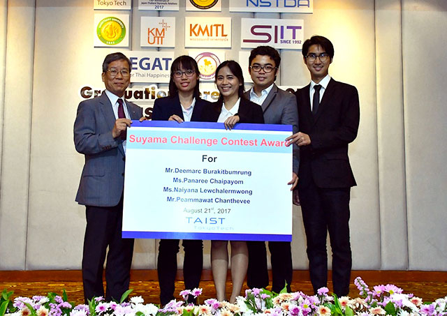 Tokyo Tech Professor Nishihara (left) with Suyama Challenge Project winners