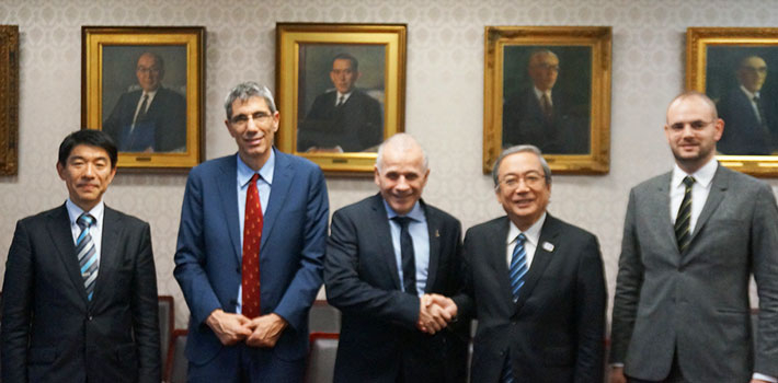 (from left) VP Ohtake, Acting Rector Shagrir, President Cohen, President Mishima, and Mr. Rosen