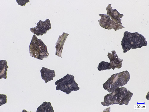 Volcanic ash under the microscope comprises thousands of tiny particles with complex shapes