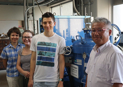 (from right) Yoshida, Emory, Yoshida lab faculty members Dr. Jelena Maletaskic and Dr. Anna Gubarevich