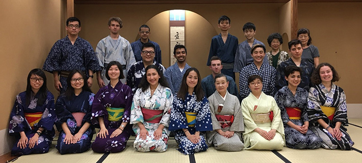 Summer Program participants in traditional Japanese dress for tea ceremony experience