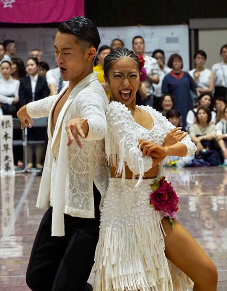 Daiju Sato, 3rd year, Transdisciplinary Science and Engineering, Maoko Kawai, Tokyo College of Music, 1st in rumba, 3rd in cha-cha for 2nd and 3rd-year students