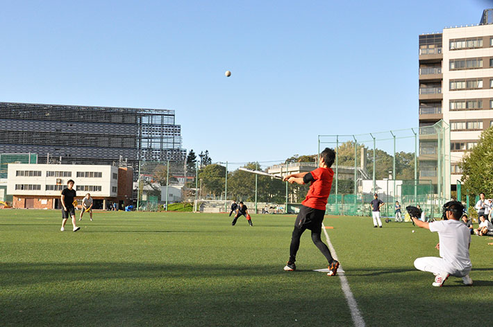 Finance Dept. batter connects during final