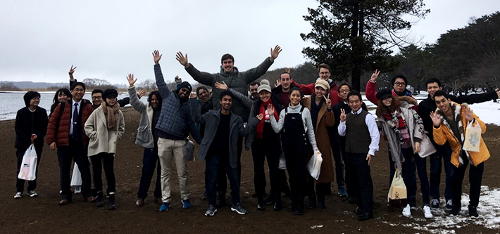 Enjoying the snow during an off-campus site visit