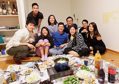 Matsumoto (far left) at hotpot party