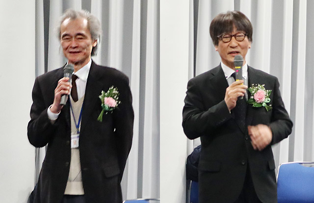 Provost and EVP for Institute Strategy Isao Satoh, Vice President for Fund Development Shigeru Hioki speaking at post-event gathering