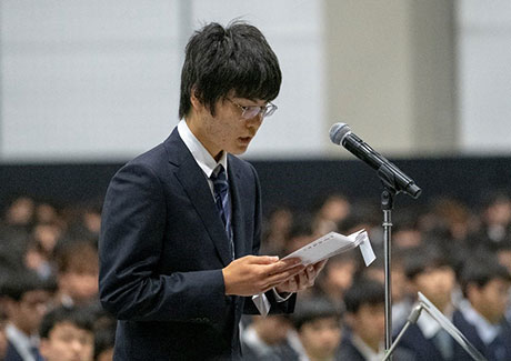 Representative for bachelor's students delivering a statement