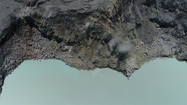 Drone view above Poás volcano. Credit: Peter Barry