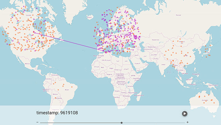 Visualization of a blockchain network, © OpenStreetMap contributors