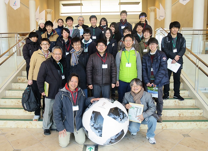 Group shot at National Training Center J-VILLAGE, a symbol of reconstruction in the area