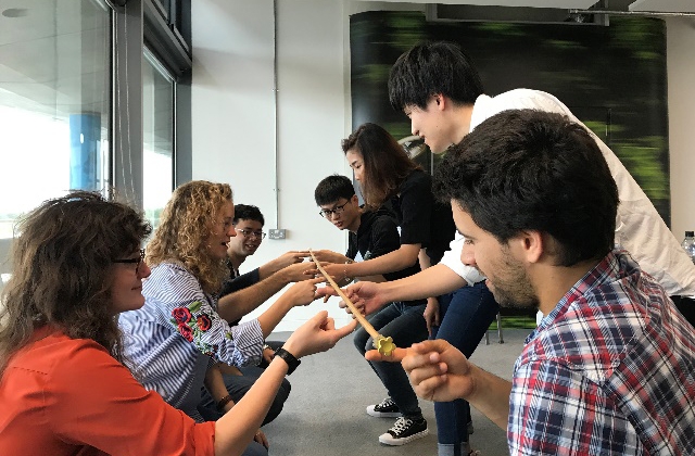 An icebreaking activity using bamboo sticks