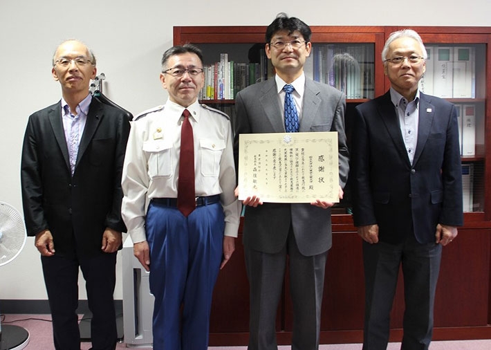 (from left) VP for Safety and Compliance Tetsuo Okada, Miyakawa, Kudo, EVP for Education Tetsuya Mizumoto
