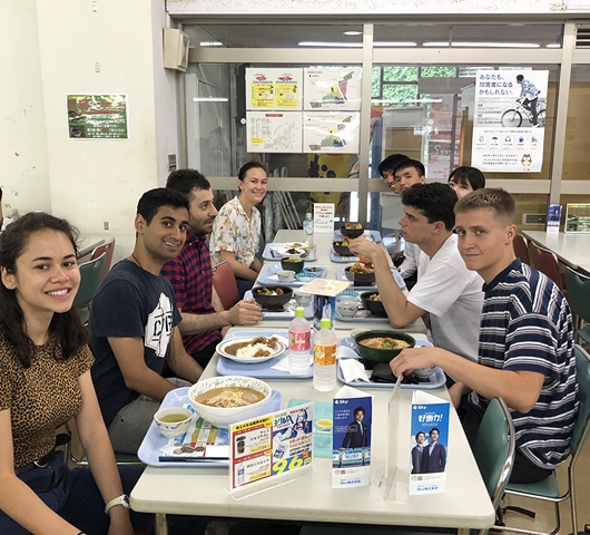 Lunch at cafeteria with Tokyo Tech's outbound students