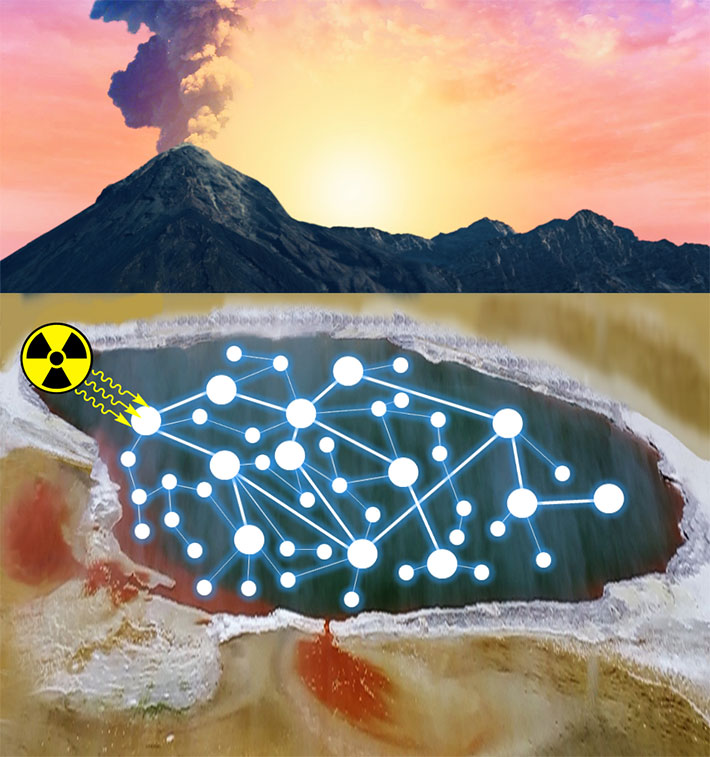 Figure 2. Generation of target molecules relevant to the origins of life in a complex chemical network driven by radiation.