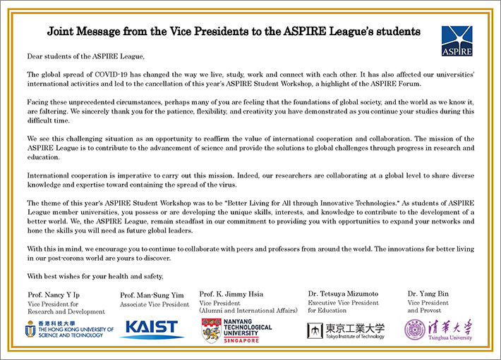 Joint Message to the ASPIRE League's students
