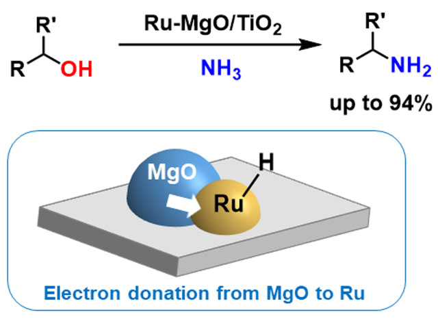 Figure 1. Direct amination of alcohols over Ru-MgO/TiO2 activated by electron donation from MgO