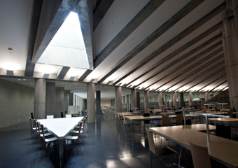 The Ookayama Library's underground collections and reading spaces