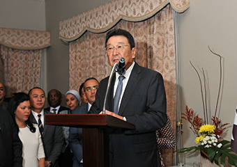 Ambassador Tsuda giving a speech at the reception