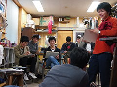 Members sketching in their club room