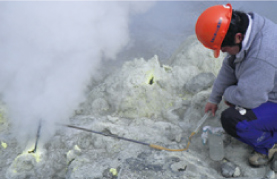 A syringe with two mouths is used to collect volcanic gas