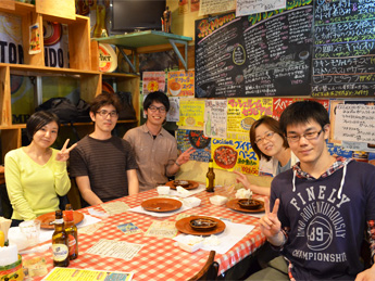 Lab's welcome party for new students (Miyagi far left)