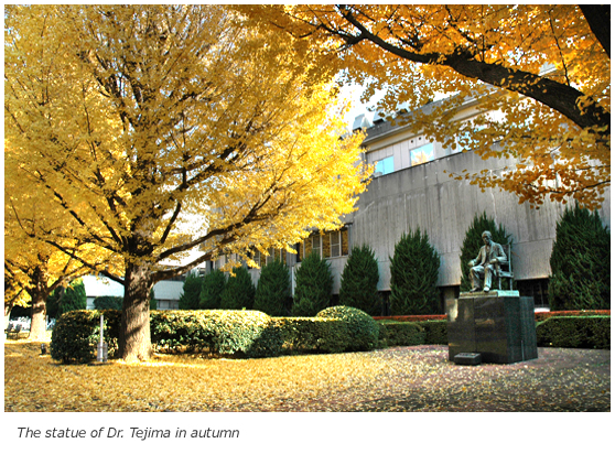 The statue of Dr. Tejima in autumn