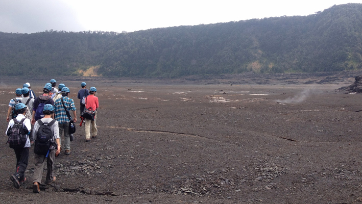 Kīlauea Iki lava lake where steam can be seen rising