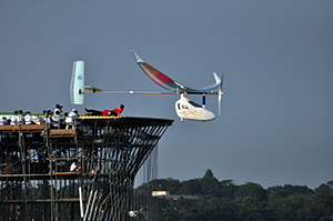 Taking off from the10-meter tower