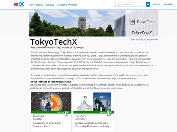 TokyoTechX page on edX MOOC consortium web site (October 2015)