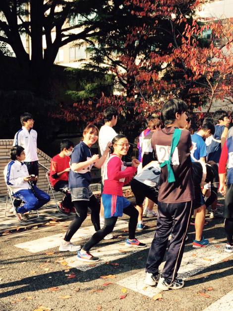 With labmate at starting line during Ookayama Ekiden Relay Race