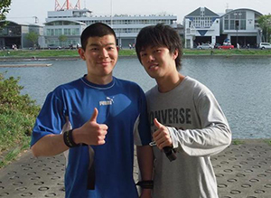 Captain Satoshi Hashimoto (left) and club manager Hiroyuki Iguchi