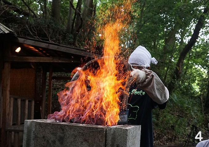 After all of the iron sand was added to the furnace, and the charcoal was completely combusted, the students deconstructed the furnace and removed the resulting high-grade steel.