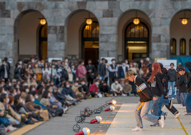 Performance on the wood decking at Tokyo Tech Festival