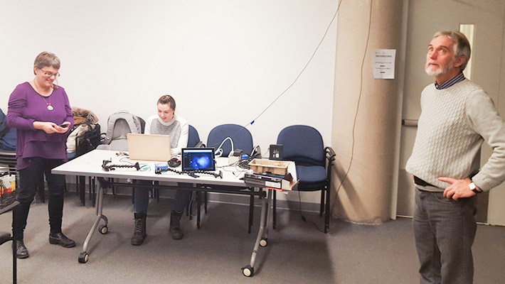 Seaborn develops the mixed reality game for her doctoral research with the support of Profs. Deb Fels and Peter Pennefather, her mentors. Circa 2016, The University of Toronto, Toronto, Canada.