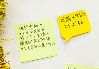 Various ideas written on colorful sticky notes
