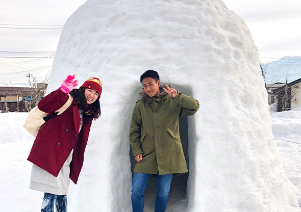 Igloo built on a skiing and snowboarding trip