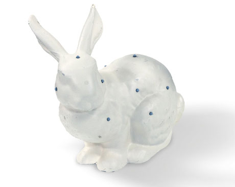 The figure of a rabbit, called the Stanford Bunny, is a test model for computer graphics that was developed at Stanford University in 1994. Because of its geometric complexity and the number of triangular elements when the model is read into a 3D scanner, it is a common choice of test model for many types of 3D graphic data.