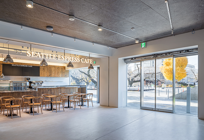 The Cafe with a view of cherry blossoms