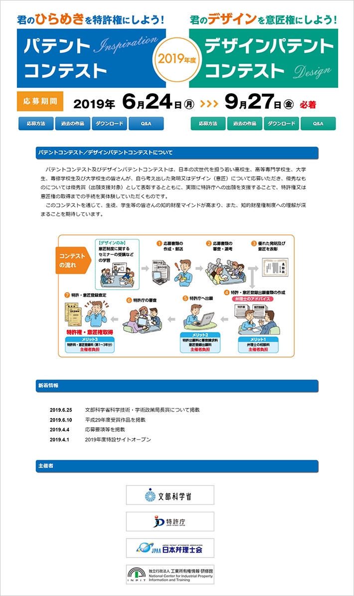 2019年度 パテントコンテスト及びデザインパテントコンテスト