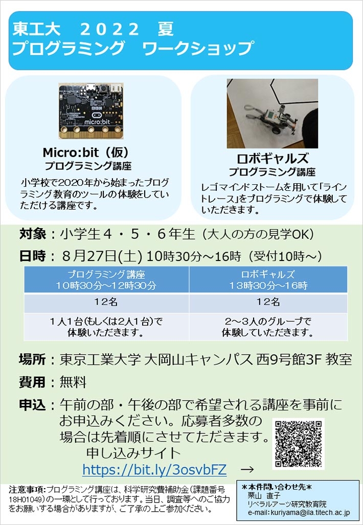 東工大 2022 夏 プログラミングワークショップ チラシ