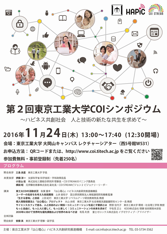 第2回　京工業大学COIシンポジウム　―ハピネス共創社会　人と技術の新たな共生を求めて―　チラシ