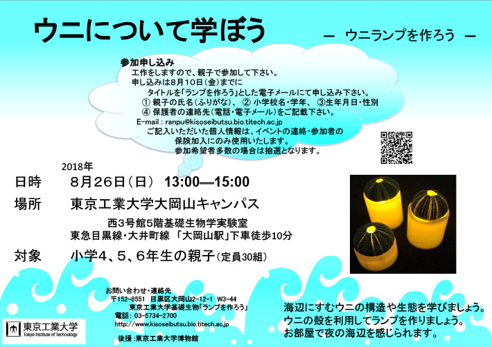 科学教室 ウニについて学ぼう ウニランプを作ろう イベントカレンダー 東京工業大学