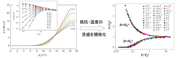 今回得た実験データを臨界スケーリングと呼ばれる手法で解析した結果