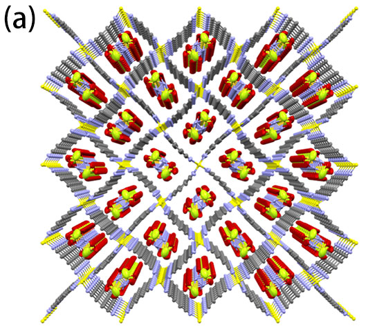 図3a：単結晶X線構造解析で明らかにしたLi(FSA)(SN)2の結晶構造 （a）パッキング図