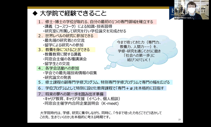 大学院研究生活のための心構えに関する説明